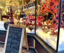 a storefront decorated for the holidays