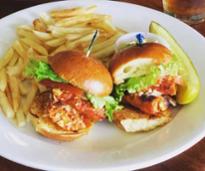 chicken burger sliders with fries and pickle