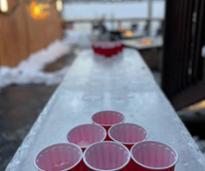 outdoor beer pong in winter