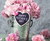 mother's day flowers in bucket with sign