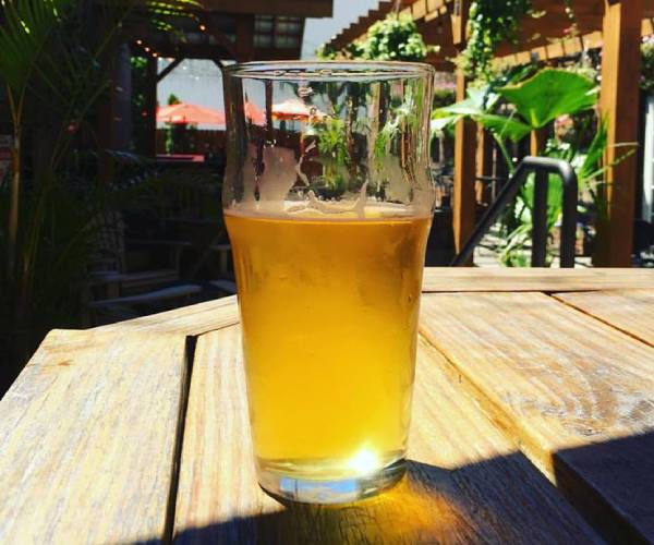 beer glass on patio table