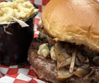 barbecue burger with mac and cheese