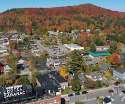 aerial view of saranac lake in the fall