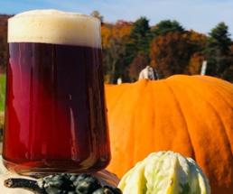 a pumpkin and a beer