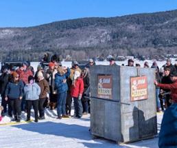 outhouse race at winter carnival