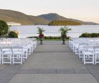 setup for a wedding ceremony by lake george