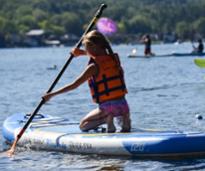 a girl on an inflatable SUP
