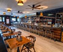 a rustic and modern dining area