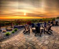 sunset over a restaurant patio
