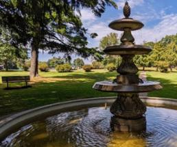 fountain and bench in crandall park