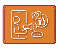 orange and white icon of figure with megaphone