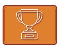 orange and white graphic of a trophy