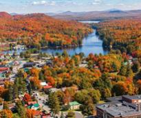 aerial view of Old Forge during peak fall foliage