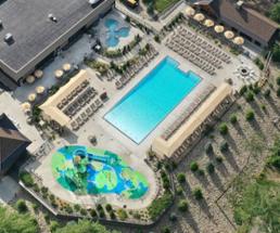 aerial view of lake george rv park's pool area