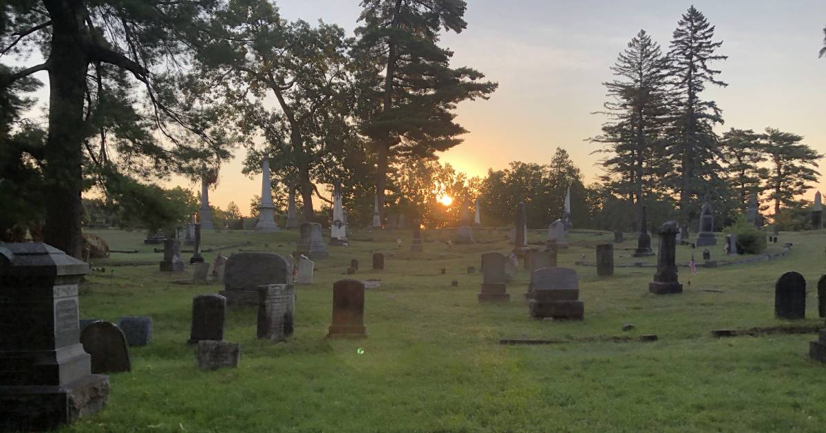 cemetery at sunset