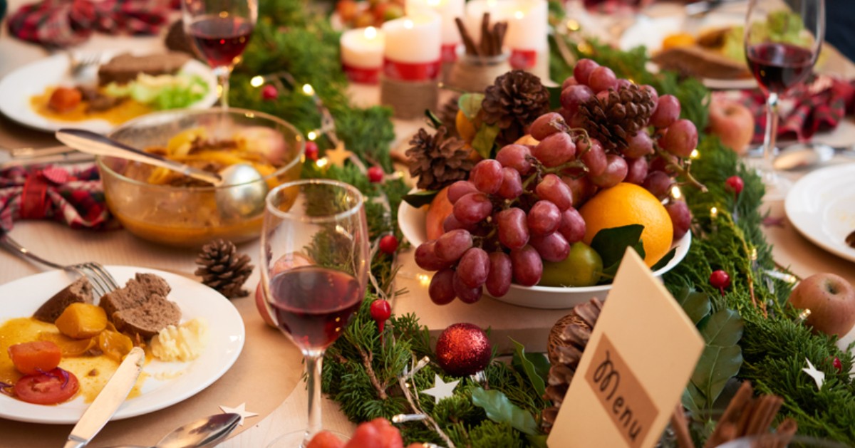 table with holiday food