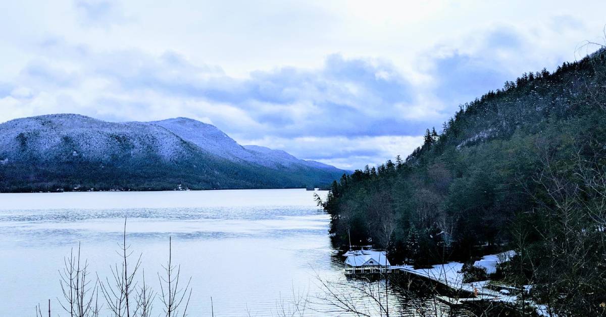 mountain and lake winter scene