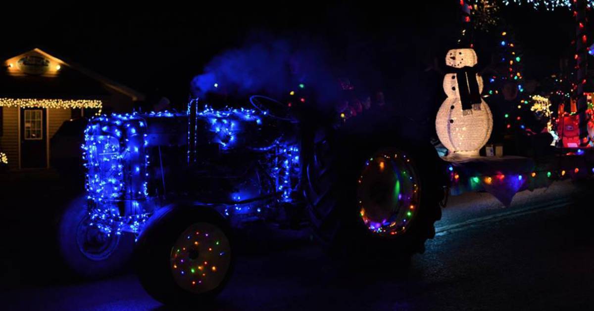 blue holiday lighted tractor