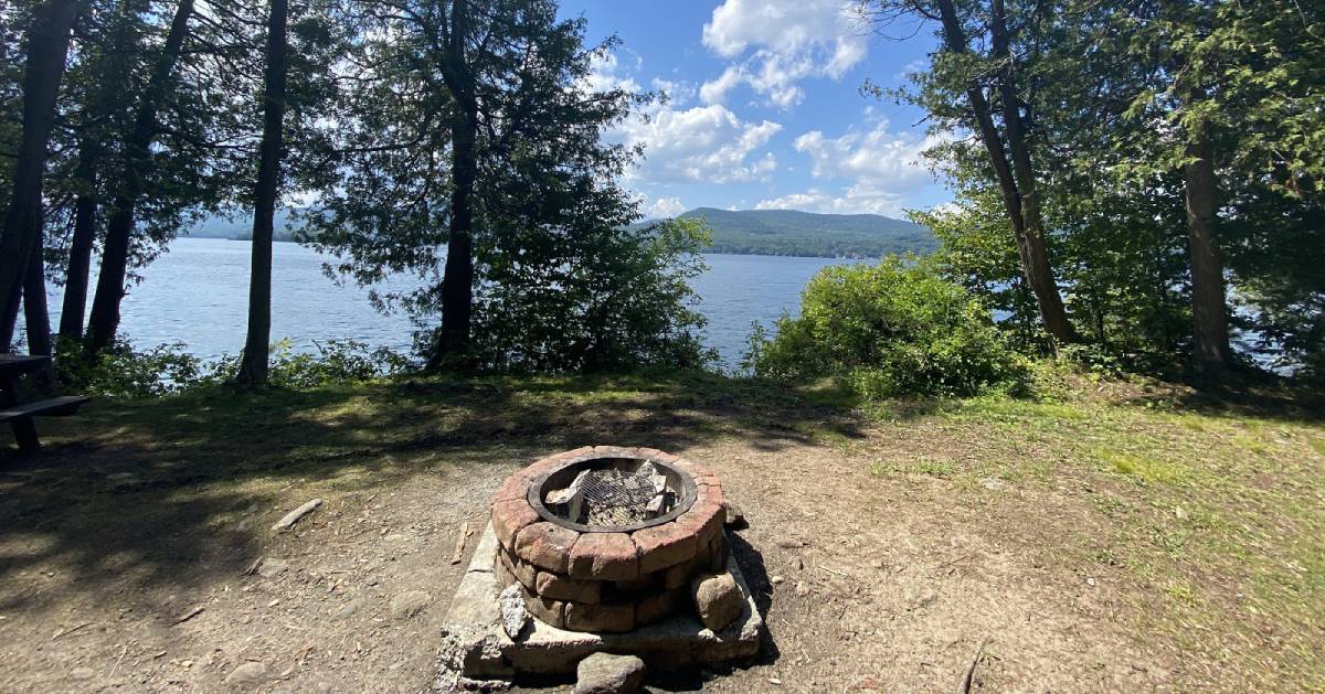 a fire pit on an island