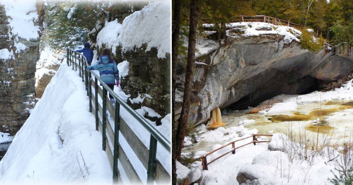 split image with different snow covered attractions