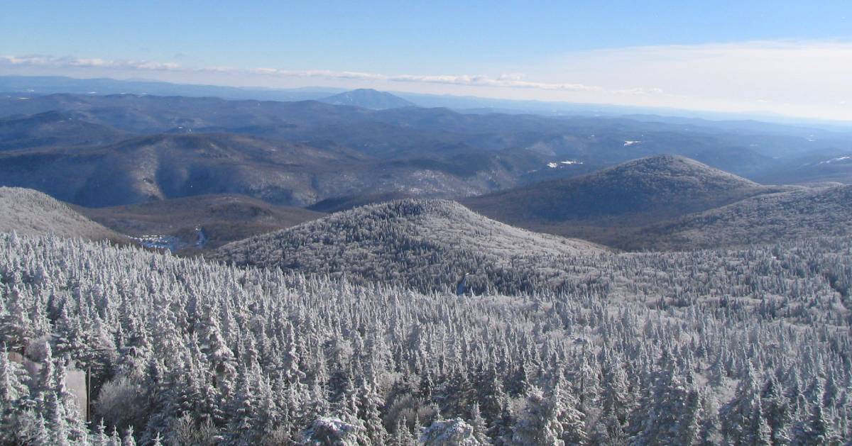 view from mountain summit in winter