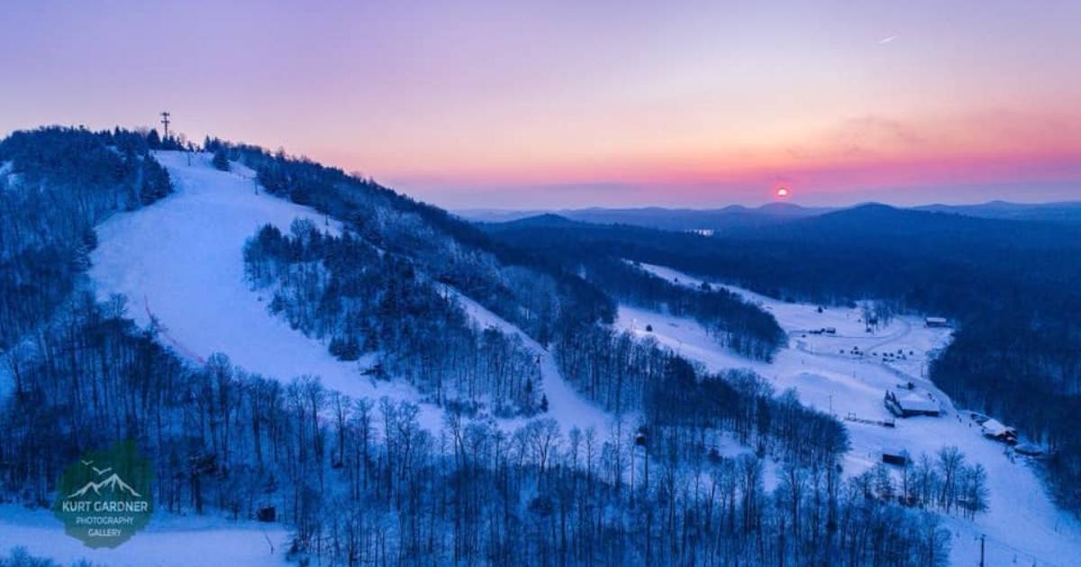 aerial view of ski mountain