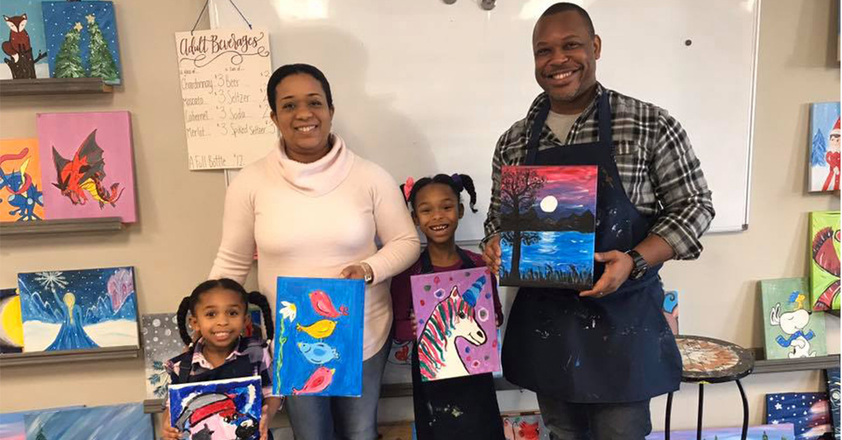 family at a paint and sip
