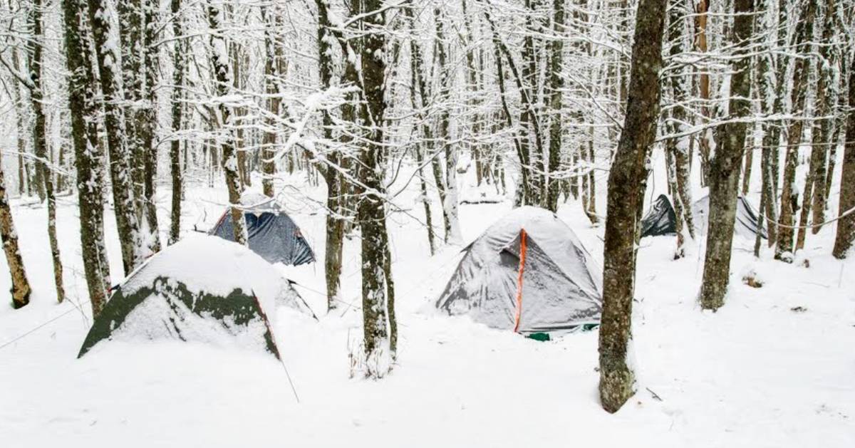 camping tents in the winter