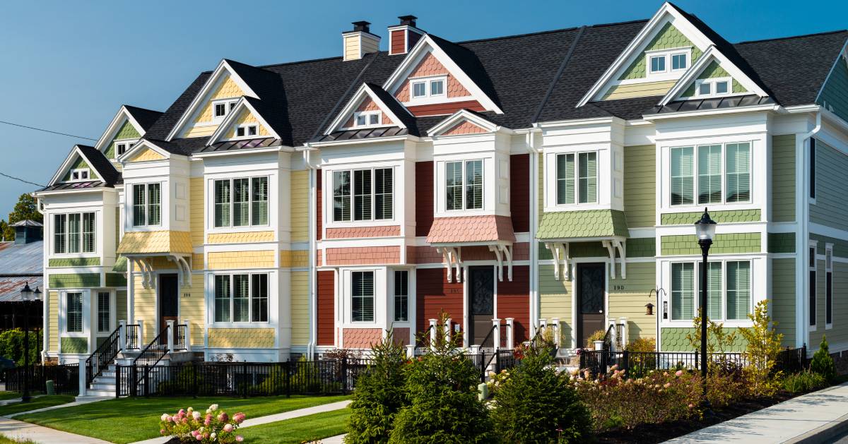 exterior of colorful townhomes