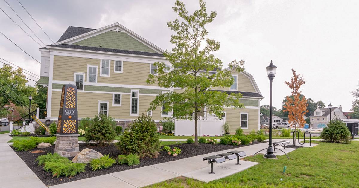  sidewalk and bench in neighborhood