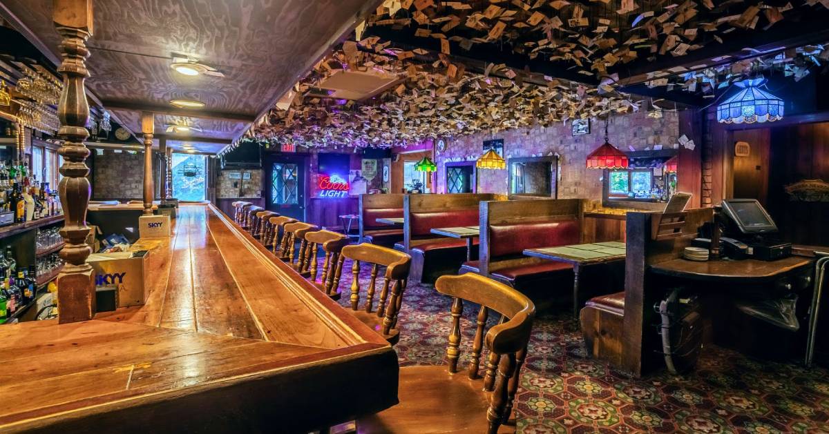 a large rustic bar room