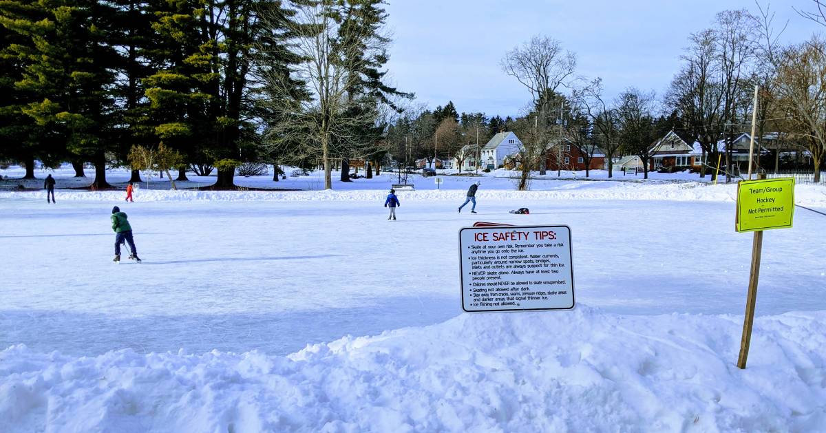 ice skating on pond