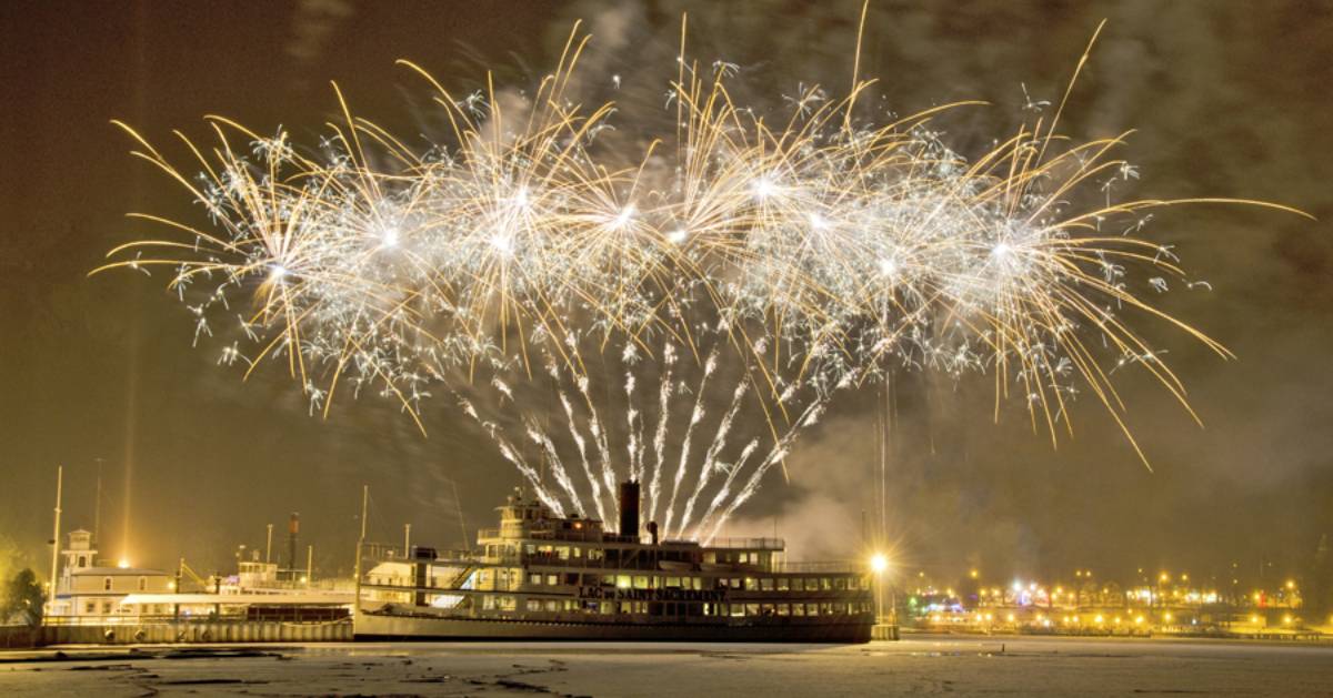 fireworks cruise at night in winter