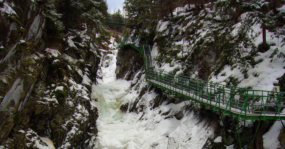 gorge in winter with walkway