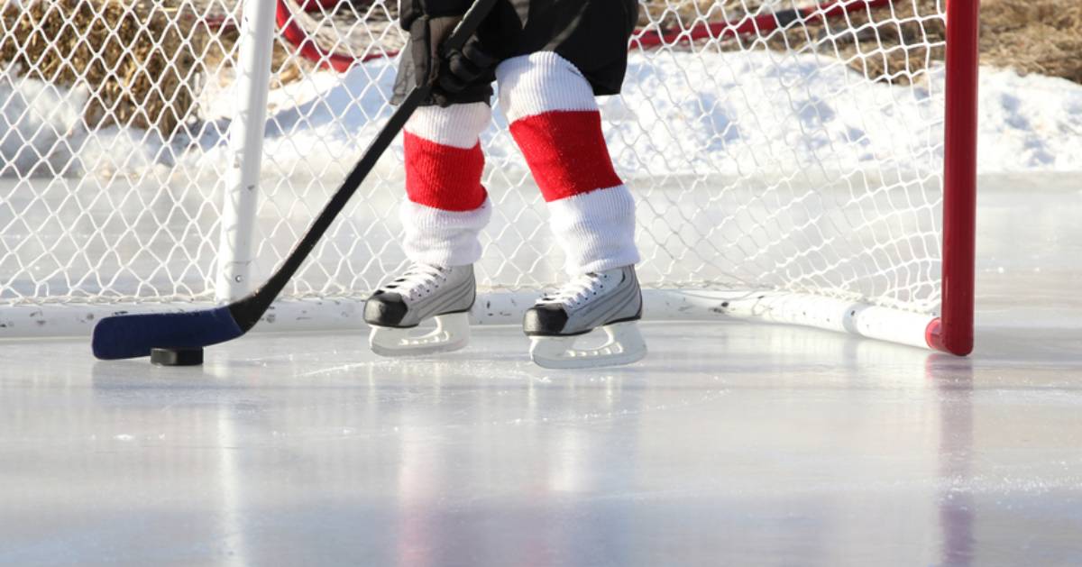 goalie at pond hockey