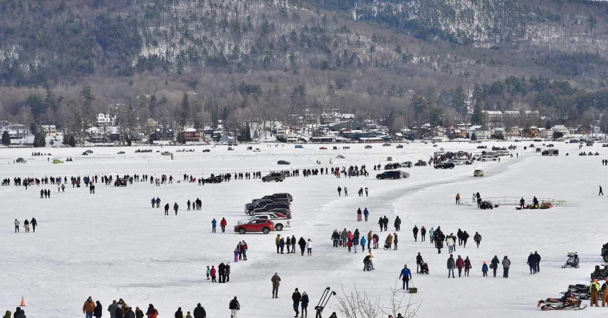 view of people on a frozen lake