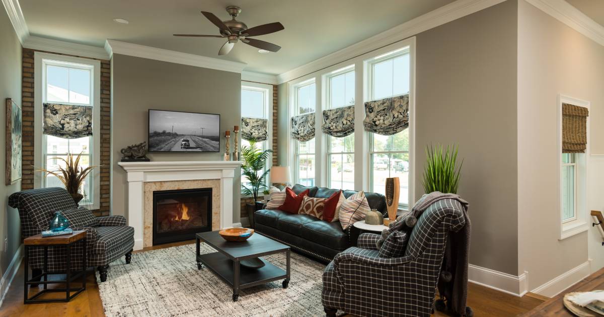 living room with a fireplace