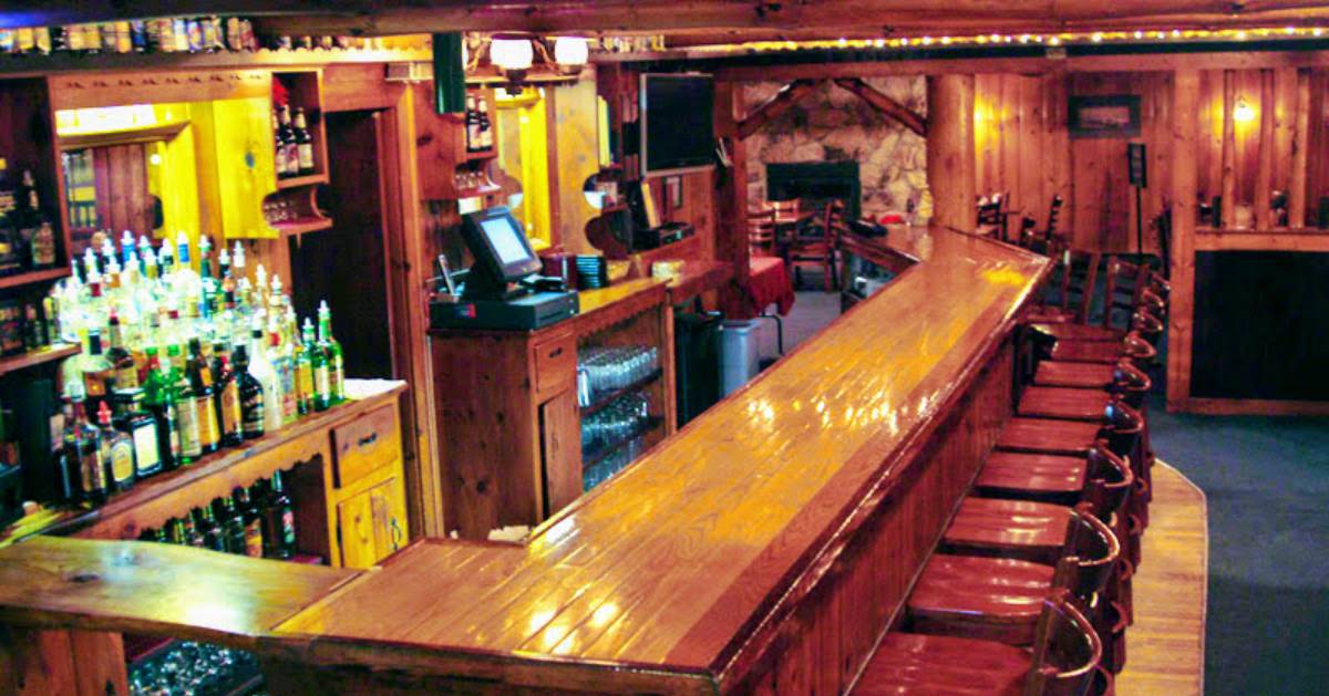 a rustic bar area