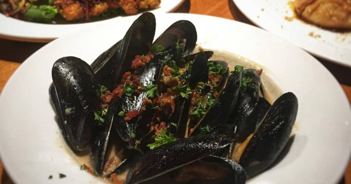 mussels dinner on a white plate