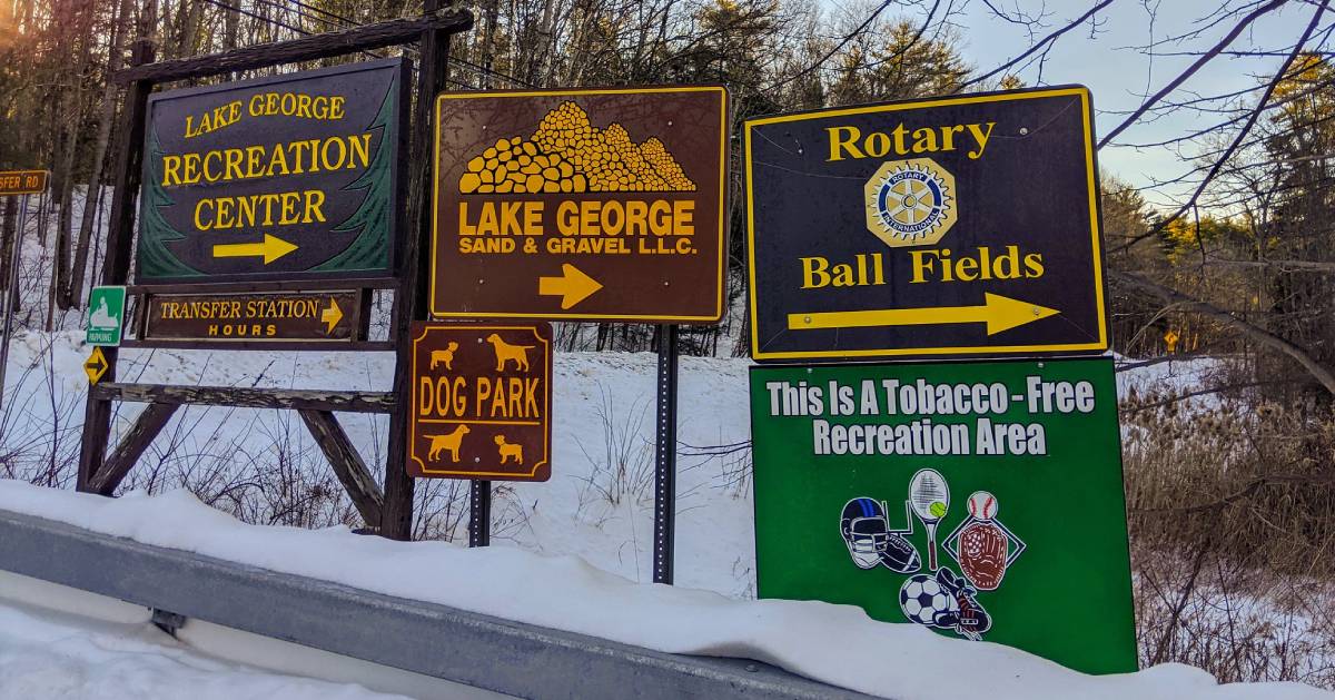 signs near rec center on road