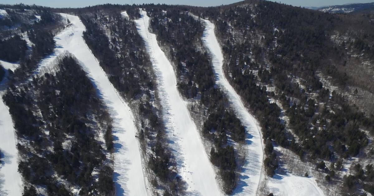 snowy trails down a ski mountain