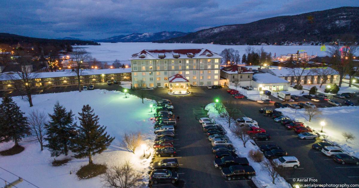 aerial view of Fort William Henry in winter