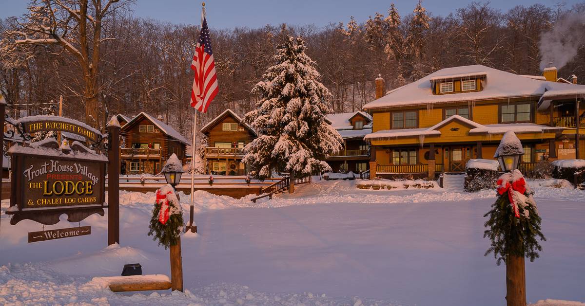 entrance to resort in the winter