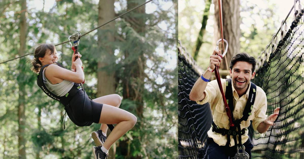 two people on a ropes course