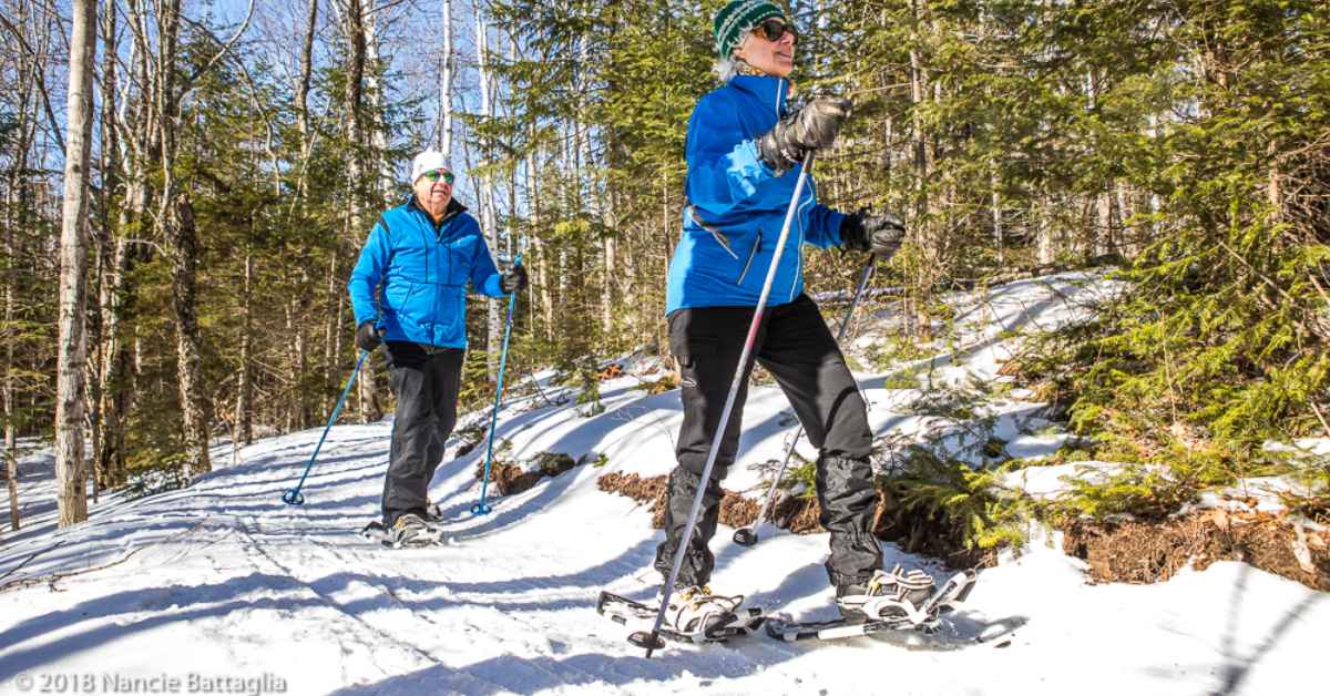 two people snowshoeing