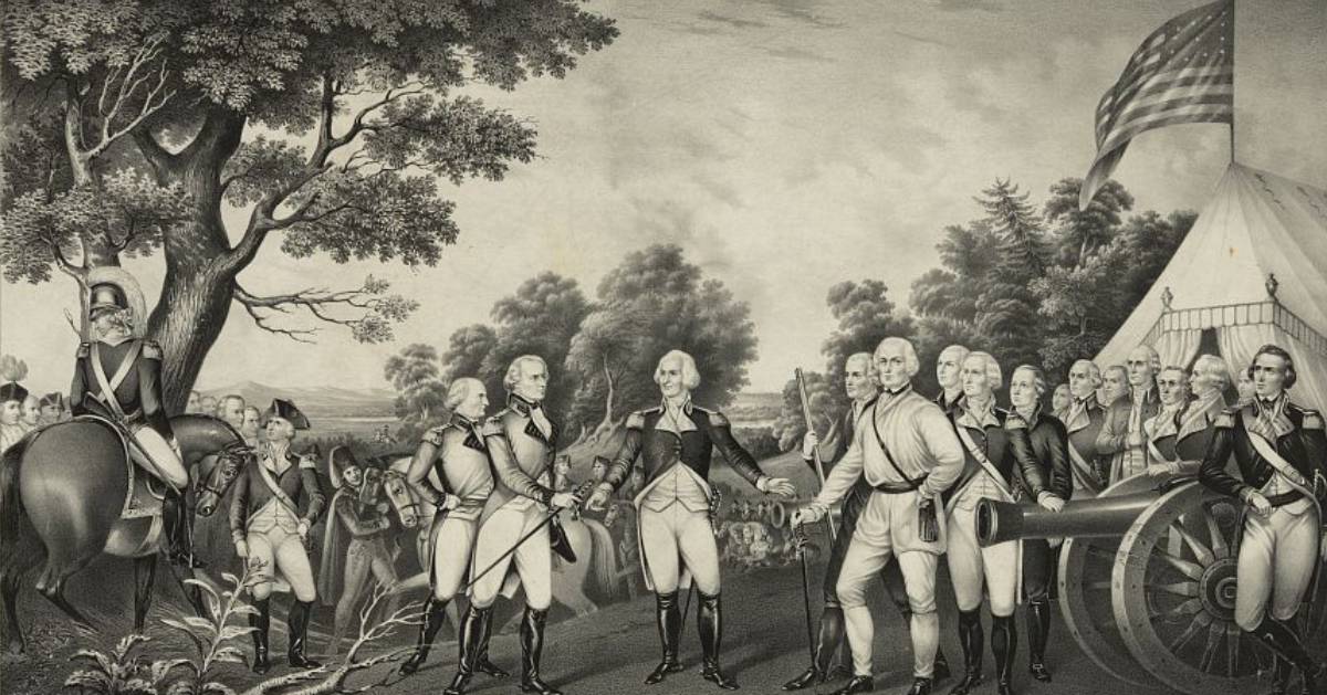 black white image of historic battlefield surrender