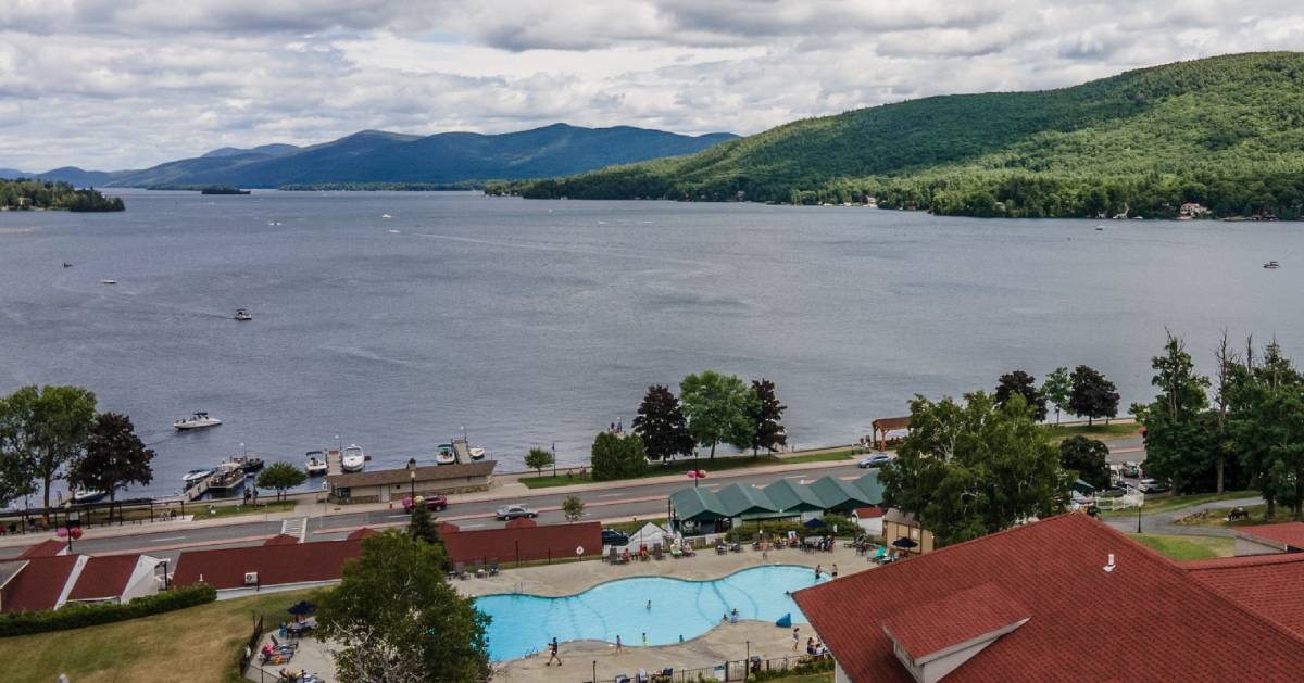 aerial view of southern basin of Lake George