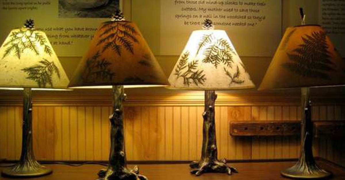 a row of adirondack themed lamps