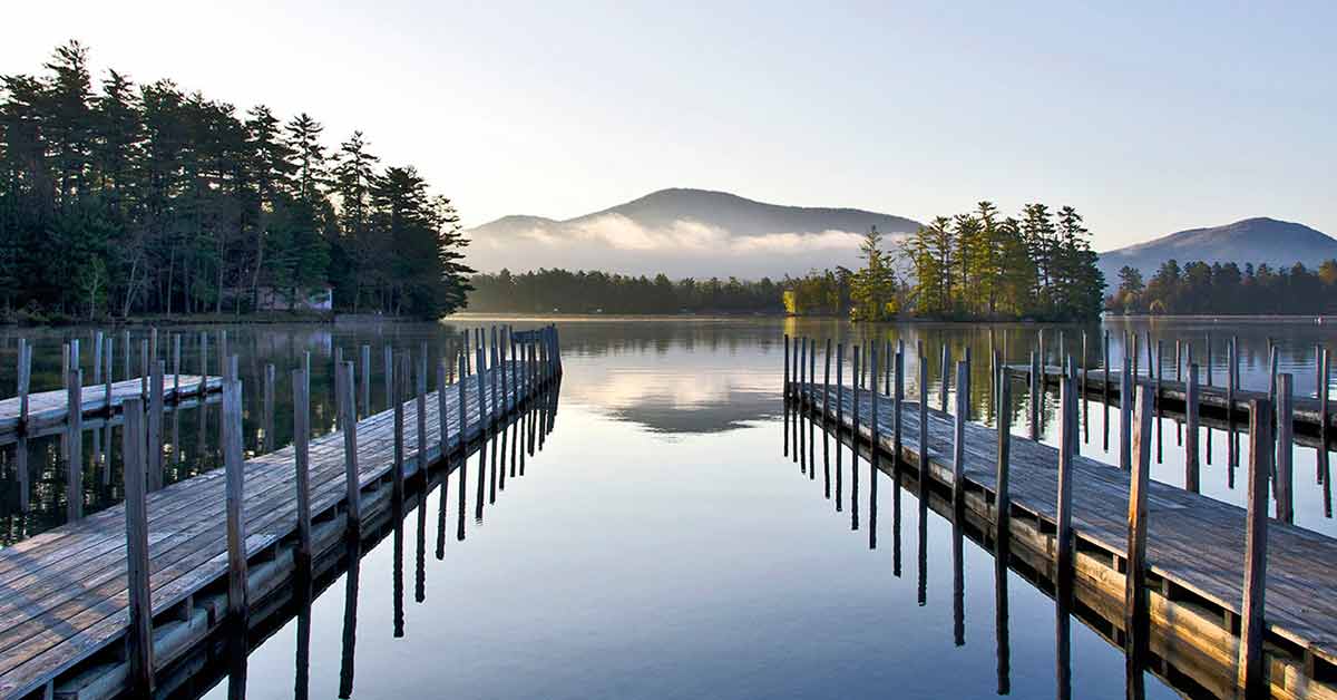 lake view with dock