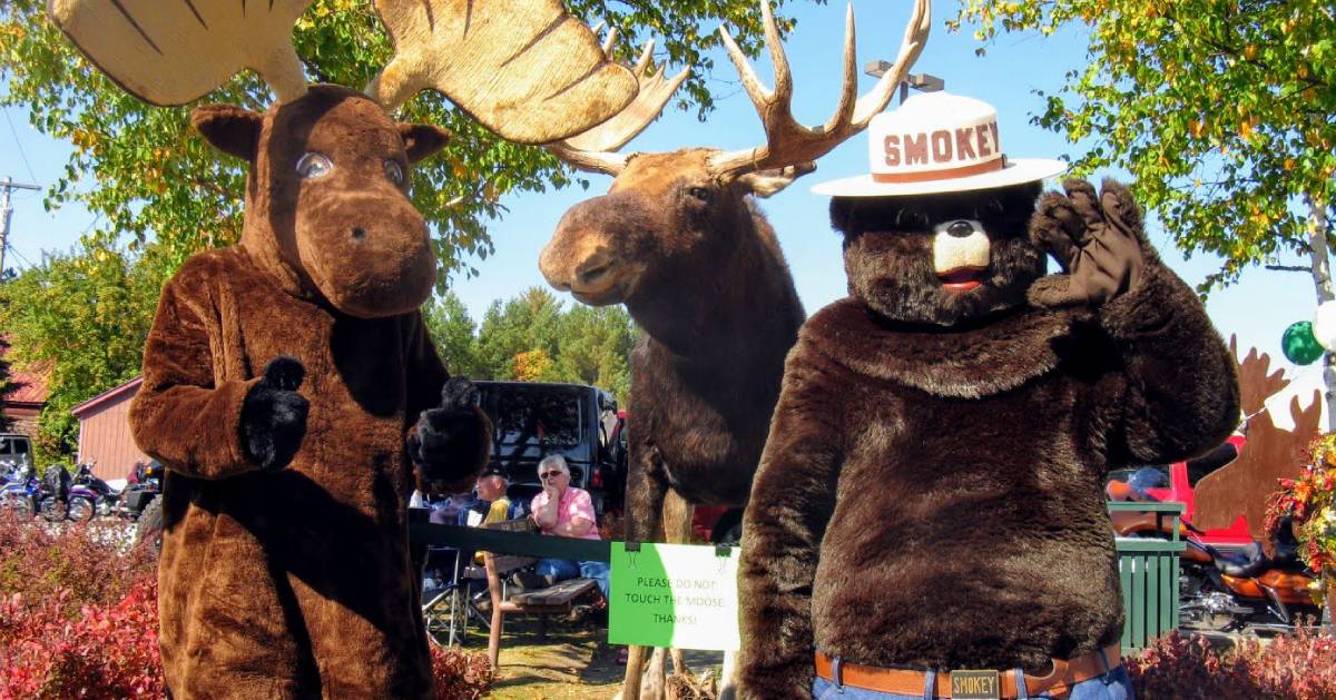 bear and moose costumed people